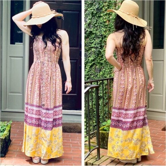 Boho Cami Maxi Dress Hippie Gypsy W/ Side Slits LAST 1 NEW - Picture 7 of 13
